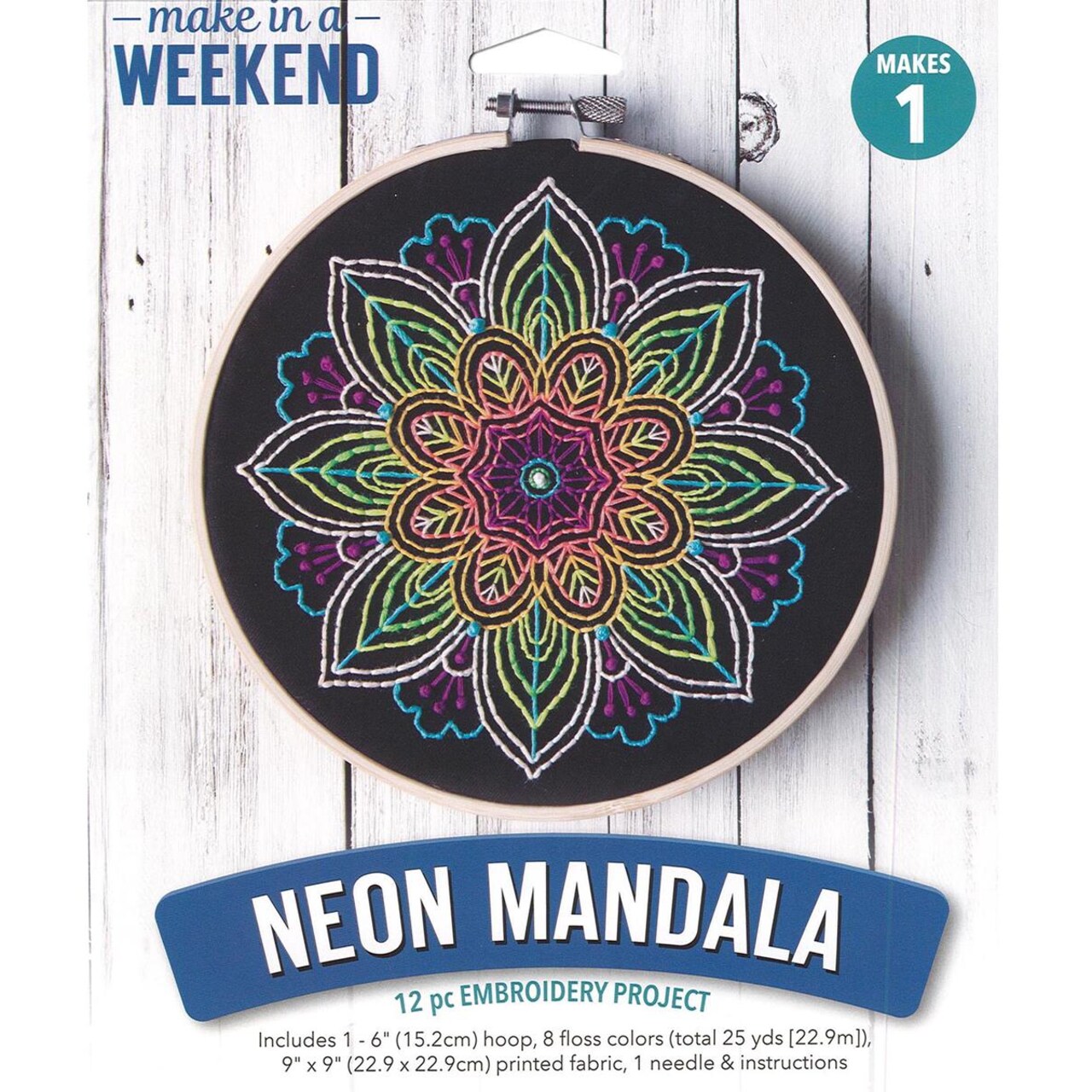 Leisure Arts Embroidery Kit 6" Neon Mandala- Embroidery Kit For Beginners - For Adults - Cross Stitch Kits Cross Stitch Kits Beginners Patterns